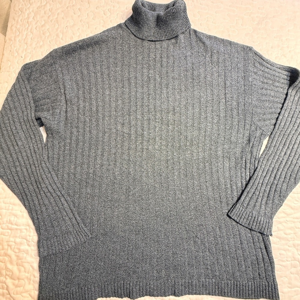 Women 2X Turtleneck Sweater Bluish Grey Ribbed Knit USA-MADE FALL WINTER VINTAGE